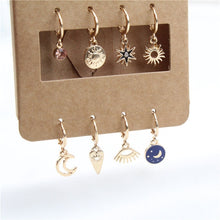 Load image into Gallery viewer, GEOMEE 8PCS Cute Rhinestone Star Mini Small Hoop Earrings Trendy Evil Eye Hollow Moon Sun Heart Endless Circle Earrings Jewelry