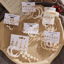 Load image into Gallery viewer, Korean Fashion Jewelry Pearl Tassel Earrings for Women Boho Geometric Heart Crystal Earrings Set Brincos 2020 Big Hoop Earrings
