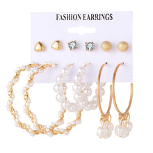 Load image into Gallery viewer, Korean Fashion Jewelry Pearl Tassel Earrings for Women Boho Geometric Heart Crystal Earrings Set Brincos 2020 Big Hoop Earrings