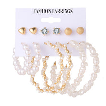 Load image into Gallery viewer, Korean Fashion Jewelry Pearl Tassel Earrings for Women Boho Geometric Heart Crystal Earrings Set Brincos 2020 Big Hoop Earrings
