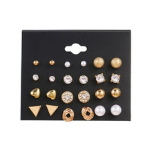 Load image into Gallery viewer, FNIO Women's Stud Earrings Crystal Pearl Earrings Set For Women Crystal Gold Silver Color Small Earrings Boho Jewelry 2020 New