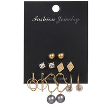 Load image into Gallery viewer, FNIO Women's Stud Earrings Crystal Pearl Earrings Set For Women Crystal Gold Silver Color Small Earrings Boho Jewelry 2020 New