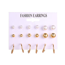 Load image into Gallery viewer, FNIO Women's Stud Earrings Crystal Pearl Earrings Set For Women Crystal Gold Silver Color Small Earrings Boho Jewelry 2020 New
