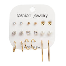 Load image into Gallery viewer, FNIO Women's Stud Earrings Crystal Pearl Earrings Set For Women Crystal Gold Silver Color Small Earrings Boho Jewelry 2020 New