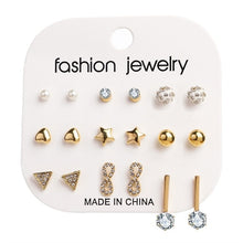 Load image into Gallery viewer, FNIO Women's Stud Earrings Crystal Pearl Earrings Set For Women Crystal Gold Silver Color Small Earrings Boho Jewelry 2020 New