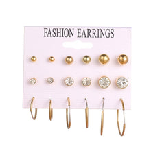 Load image into Gallery viewer, FNIO Women's Stud Earrings Crystal Pearl Earrings Set For Women Crystal Gold Silver Color Small Earrings Boho Jewelry 2020 New
