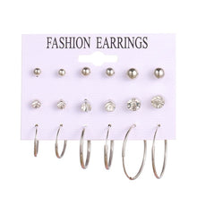 Load image into Gallery viewer, FNIO Women's Stud Earrings Crystal Pearl Earrings Set For Women Crystal Gold Silver Color Small Earrings Boho Jewelry 2020 New