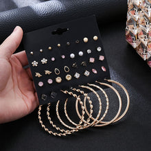 Load image into Gallery viewer, 30Pairs/set Classic Mix Round Ball Bow Elephant Heart Flower Owl Love Pearl Bead Stud Earrings Sets For Women Girl Gifts Jewelry