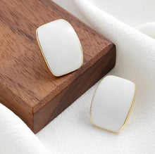 Load image into Gallery viewer, HUANZHI 2019 White Geometric Round Square Irregular Hollow Pearlescent Starry Sky Calla Lily Enamel Earrings for Women Girls