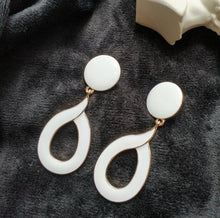 Load image into Gallery viewer, HUANZHI 2019 White Geometric Round Square Irregular Hollow Pearlescent Starry Sky Calla Lily Enamel Earrings for Women Girls