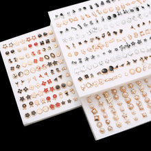 Load image into Gallery viewer, 100Pair/lot Multi-style Colorful Fruit Flower Geometric Crystal Stud Earrings Set For Women Girls Plastic Earrings Jewelry Gifts
