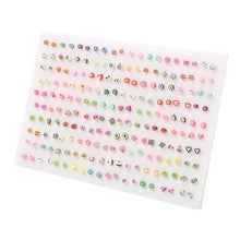 Load image into Gallery viewer, 100Pair/lot Multi-style Colorful Fruit Flower Geometric Crystal Stud Earrings Set For Women Girls Plastic Earrings Jewelry Gifts