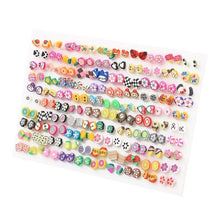 Load image into Gallery viewer, 100Pair/lot Multi-style Colorful Fruit Flower Geometric Crystal Stud Earrings Set For Women Girls Plastic Earrings Jewelry Gifts