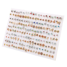 Load image into Gallery viewer, 100Pair/lot Multi-style Colorful Fruit Flower Geometric Crystal Stud Earrings Set For Women Girls Plastic Earrings Jewelry Gifts