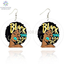 Load image into Gallery viewer, SOMESOOR Black Girl Magic Loops Wooden Drop Earrings Afro Natural Hair Melanin Poppin Art Both Sides Printed For Women Gifts