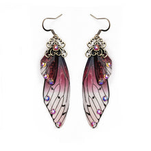 Load image into Gallery viewer, New Handmade Fairy Simulation Wing Earrings Insect Butterfly Wing Drop Earrings Foil Rhinestone Earrings Romantic Bridal Jewelry