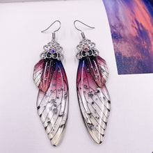 Load image into Gallery viewer, New Handmade Fairy Simulation Wing Earrings Insect Butterfly Wing Drop Earrings Foil Rhinestone Earrings Romantic Bridal Jewelry