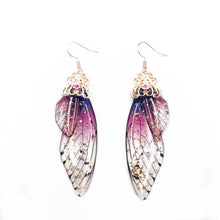 Load image into Gallery viewer, New Handmade Fairy Simulation Wing Earrings Insect Butterfly Wing Drop Earrings Foil Rhinestone Earrings Romantic Bridal Jewelry