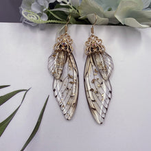 Load image into Gallery viewer, New Handmade Fairy Simulation Wing Earrings Insect Butterfly Wing Drop Earrings Foil Rhinestone Earrings Romantic Bridal Jewelry