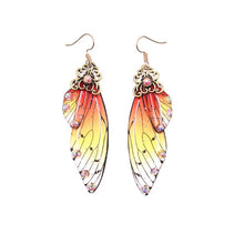 Load image into Gallery viewer, New Handmade Fairy Simulation Wing Earrings Insect Butterfly Wing Drop Earrings Foil Rhinestone Earrings Romantic Bridal Jewelry