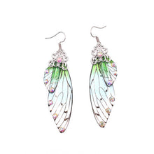 Load image into Gallery viewer, New Handmade Fairy Simulation Wing Earrings Insect Butterfly Wing Drop Earrings Foil Rhinestone Earrings Romantic Bridal Jewelry