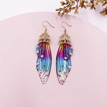 Load image into Gallery viewer, New Handmade Fairy Simulation Wing Earrings Insect Butterfly Wing Drop Earrings Foil Rhinestone Earrings Romantic Bridal Jewelry