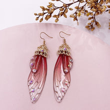 Load image into Gallery viewer, New Handmade Fairy Simulation Wing Earrings Insect Butterfly Wing Drop Earrings Foil Rhinestone Earrings Romantic Bridal Jewelry