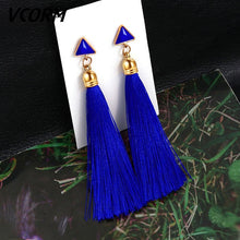 Load image into Gallery viewer, VCORM Bohemian Tassel Crystal Long Drop Earrings for Women Red Cotton Silk Fabric Fringe Earrings 2019 Fashion Woman Jewelry