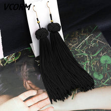 Load image into Gallery viewer, VCORM Bohemian Tassel Crystal Long Drop Earrings for Women Red Cotton Silk Fabric Fringe Earrings 2019 Fashion Woman Jewelry