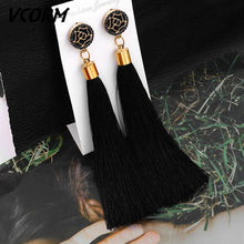 Load image into Gallery viewer, VCORM Bohemian Tassel Crystal Long Drop Earrings for Women Red Cotton Silk Fabric Fringe Earrings 2019 Fashion Woman Jewelry