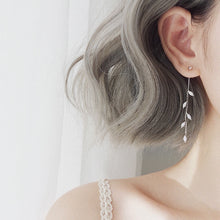 Load image into Gallery viewer, OBEAR Silver Plated Crystal Leaf Tassel Drop Earrings For Women Wedding Fashion Jewelry Gift