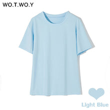 Load image into Gallery viewer, WOTWOY Summer Knitted Basic Solid T-shirt Women Casual Cotton Short Sleeve Tee-Shirts Female Tops Women 2020 New Fashion S-XL