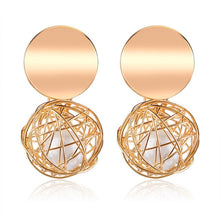 Load image into Gallery viewer, POXAM New Korean Statement Round Earrings For Women Geometric Gold Shell Fluff Dangle Drop Earrings Brincos 2020 Fashion Jewelry