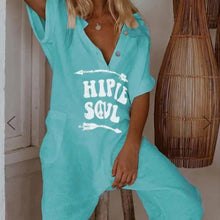 Load image into Gallery viewer, Oversize Linen Short Sleeve Women's Jumpsuits V-neck Printed Buttons Pockets Female Rompers 2020 Summer Casual Ladies Jumpsuit