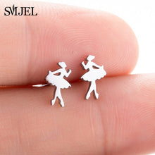Load image into Gallery viewer, SMJEL Stainless Steel Ballet Stud Earrings for Women Girls Fashion Flower Heart Bird Small Earings Jewelry Pendientes Gifts