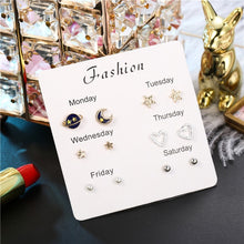 Load image into Gallery viewer, Luokey City 2020 Fashion Korean Stud Earrings For Women New Small Heart Moon Star Pearl Earrings Set Wedding Jewelry Accessories