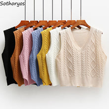 Load image into Gallery viewer, Vest Women Solid Short Loose Trendy Korean Style Sleeveless Knitted V-Neck All-match Female Coats Simple Leisure Outwear Chic