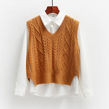 Load image into Gallery viewer, Vest Women Solid Short Loose Trendy Korean Style Sleeveless Knitted V-Neck All-match Female Coats Simple Leisure Outwear Chic