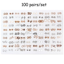 Load image into Gallery viewer, 100 Pairs Women Acrylic Crystal Small Stud Earrings Sets Girl Child Heart Star Animal Moon Crown Earring Jewelry