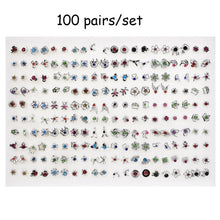 Load image into Gallery viewer, 100 Pairs Women Acrylic Crystal Small Stud Earrings Sets Girl Child Heart Star Animal Moon Crown Earring Jewelry