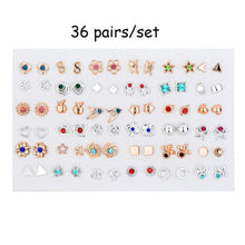 Load image into Gallery viewer, 100 Pairs Women Acrylic Crystal Small Stud Earrings Sets Girl Child Heart Star Animal Moon Crown Earring Jewelry