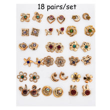 Load image into Gallery viewer, 100 Pairs Women Acrylic Crystal Small Stud Earrings Sets Girl Child Heart Star Animal Moon Crown Earring Jewelry