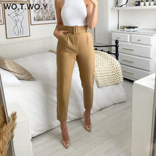 Load image into Gallery viewer, WOTWOY Elegant Formal High Waist Pants Women Skinny Office Lady Pencil Pants Women Pockets Sashes Ankle-Length Trousers Women