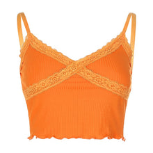 Load image into Gallery viewer, Lace Patchwork E-girl Y2K Top Women Summer Sexy Backless V-neck Short Camisole Casual Spaghetti Strap Solid Camis Cuteandpsycho