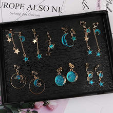 Load image into Gallery viewer, Korea Style Asymmetrical Fresh Enamel blue Star Moon Planet Circle Clip on Earrings Non Pierced For Girl Women Party Gift