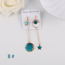 Load image into Gallery viewer, Korea Style Asymmetrical Fresh Enamel blue Star Moon Planet Circle Clip on Earrings Non Pierced For Girl Women Party Gift