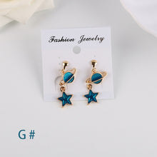 Load image into Gallery viewer, Korea Style Asymmetrical Fresh Enamel blue Star Moon Planet Circle Clip on Earrings Non Pierced For Girl Women Party Gift