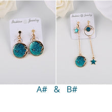 Load image into Gallery viewer, Korea Style Asymmetrical Fresh Enamel blue Star Moon Planet Circle Clip on Earrings Non Pierced For Girl Women Party Gift