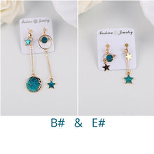 Load image into Gallery viewer, Korea Style Asymmetrical Fresh Enamel blue Star Moon Planet Circle Clip on Earrings Non Pierced For Girl Women Party Gift