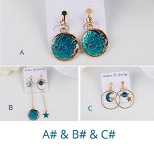 Load image into Gallery viewer, Korea Style Asymmetrical Fresh Enamel blue Star Moon Planet Circle Clip on Earrings Non Pierced For Girl Women Party Gift